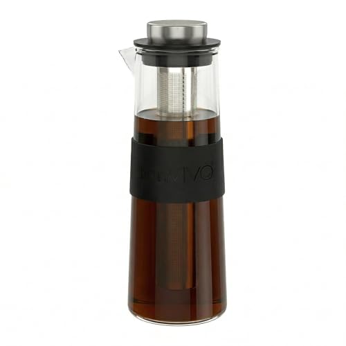 bonVIVO Cafetera Cold Brew 1L GRAN CAPACIDAD – Jarra Café Frío de Vidrio Borosilicato con Filtro de Malla Fina – Solo Agua Fría – Cabe en Nevera